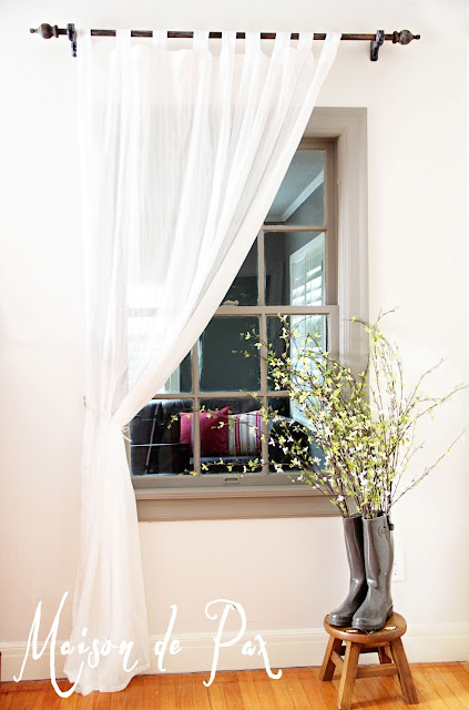 Create your own "reclaimed" wood curtain rods for only $5!
