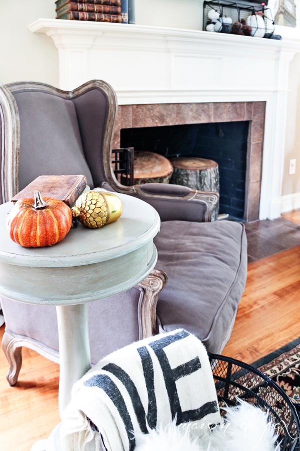 Fall mantle and French Country Chair- Maison de Pax