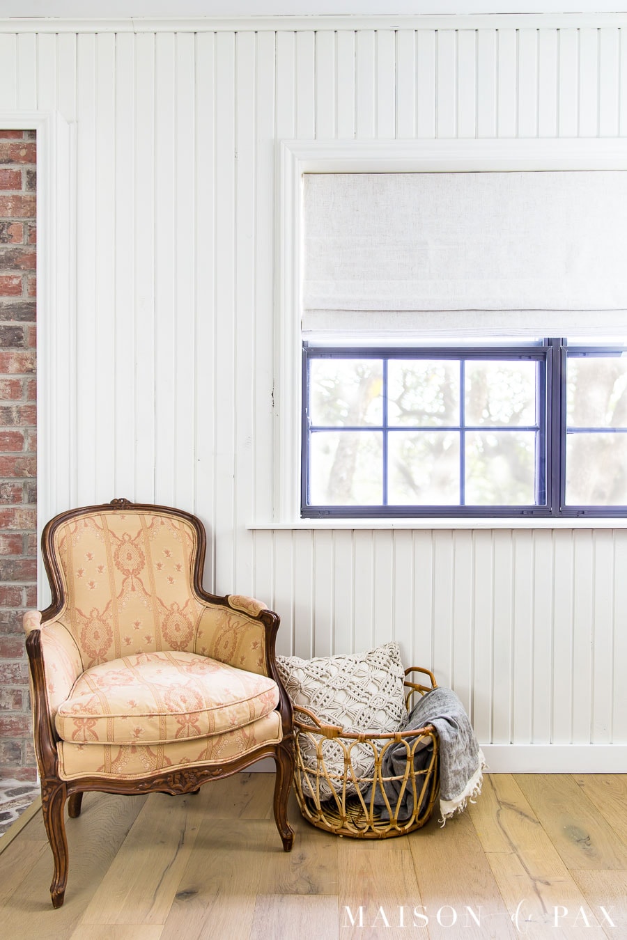 antique french armchair with peachy cream fabric | maison de pax