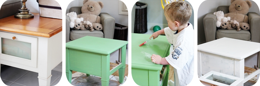 A technique for creating a modern yet chippy finish so easy a toddler can do it...