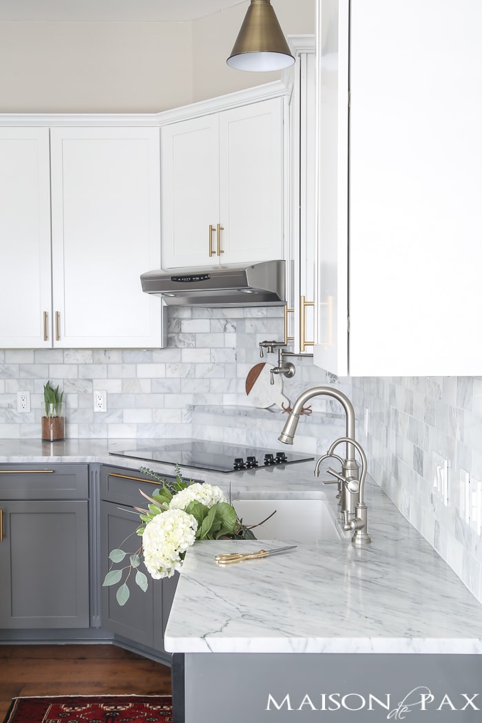 Marble countertops and subway tile- Maison de Pax