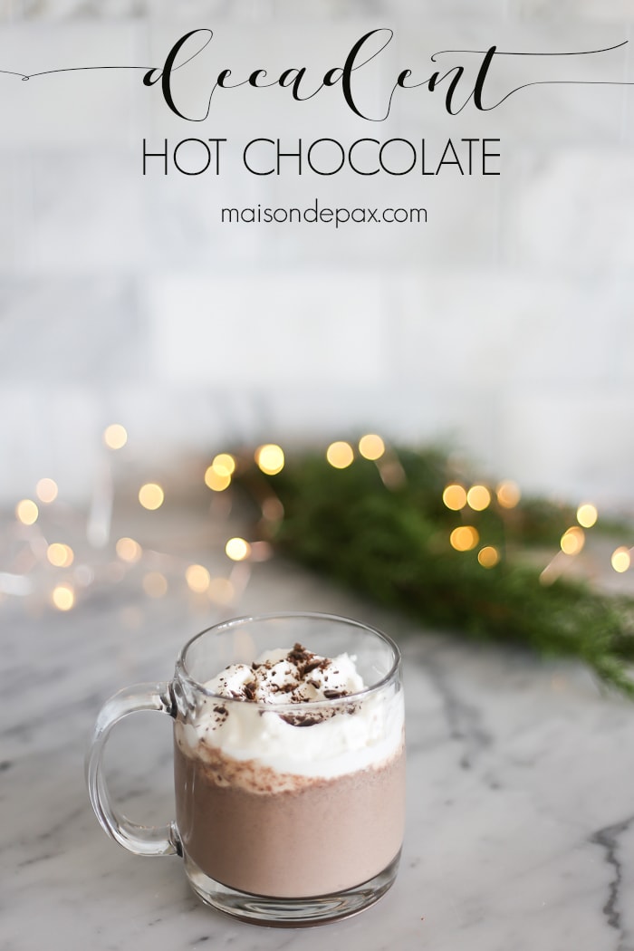 Delicious and SO EASY decadent hot chocolate: just a few minutes on the stovetop and you've got wonderfully creamy drinking chocolate to enjoy.