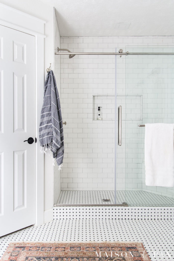 walk in shower with sliding glass door