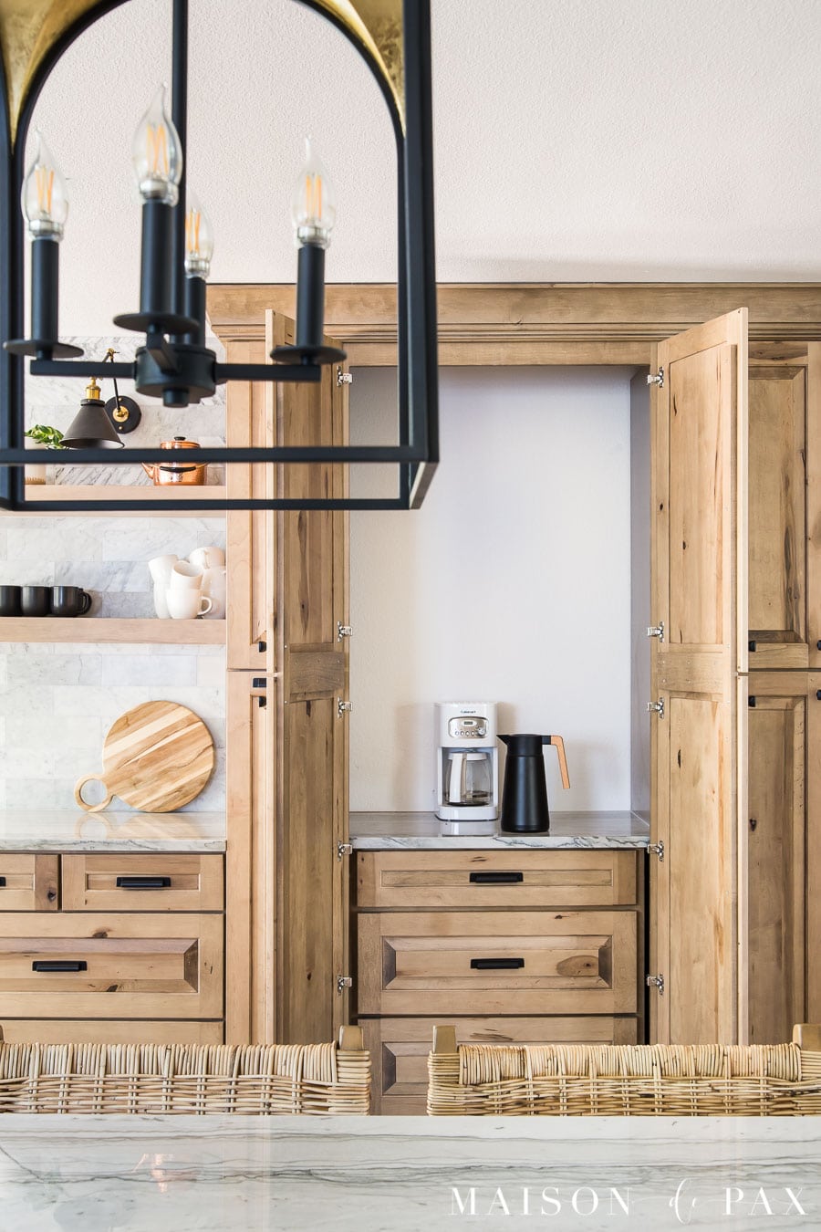 hidden appliance cabinet in floor to ceiling pantry cabinets