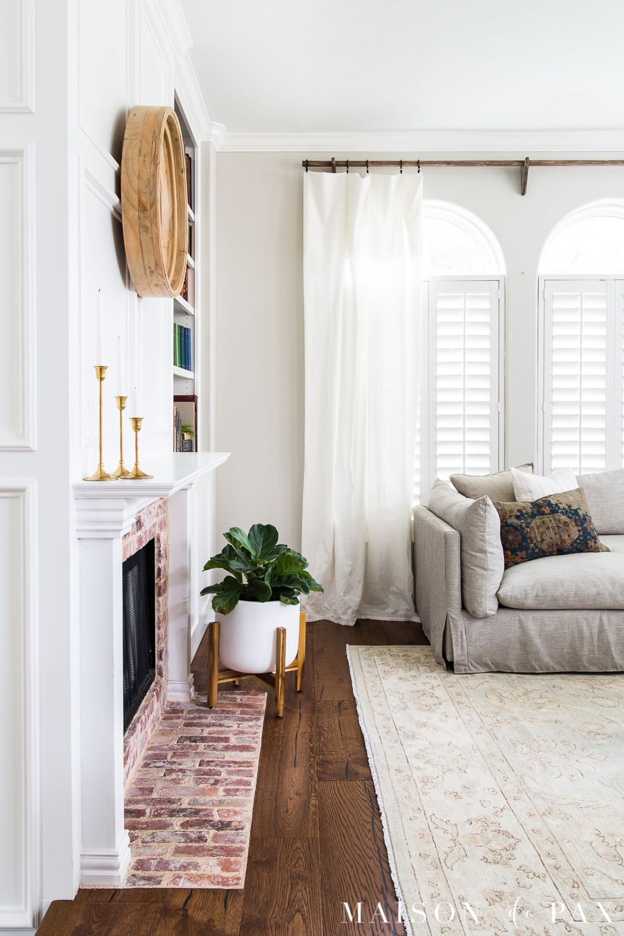 decorate a neutral space with texture: brick, area rugs, wood, linen | Maison de Pax
