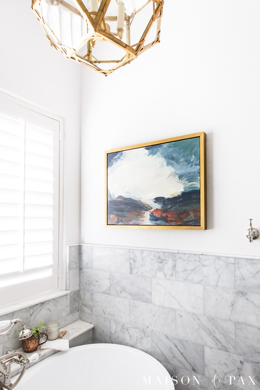 framed art canvas above tub | Maison de Pax