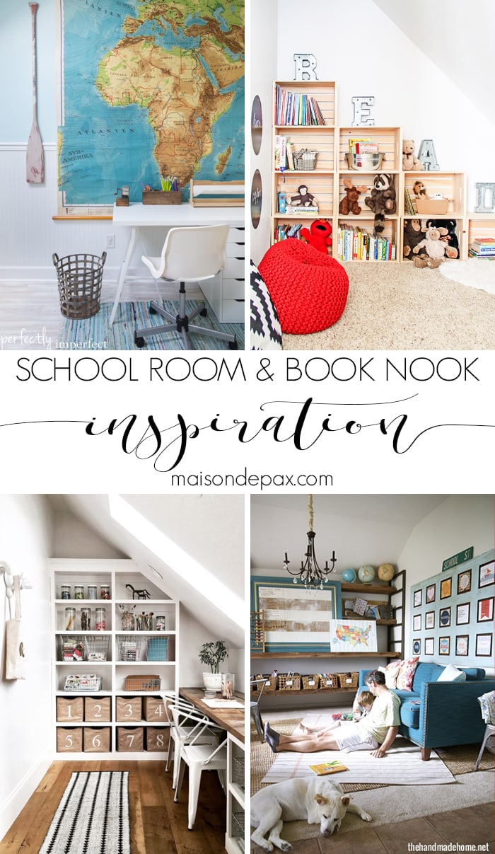 Schoolrooms, book nooks, and homework spaces: Find inspiration, design ideas, and organization tips for creating a study or reading space in your home!