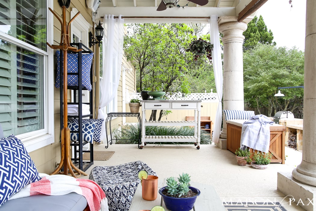 Concrete patio decorated for spring- Maison de Pax