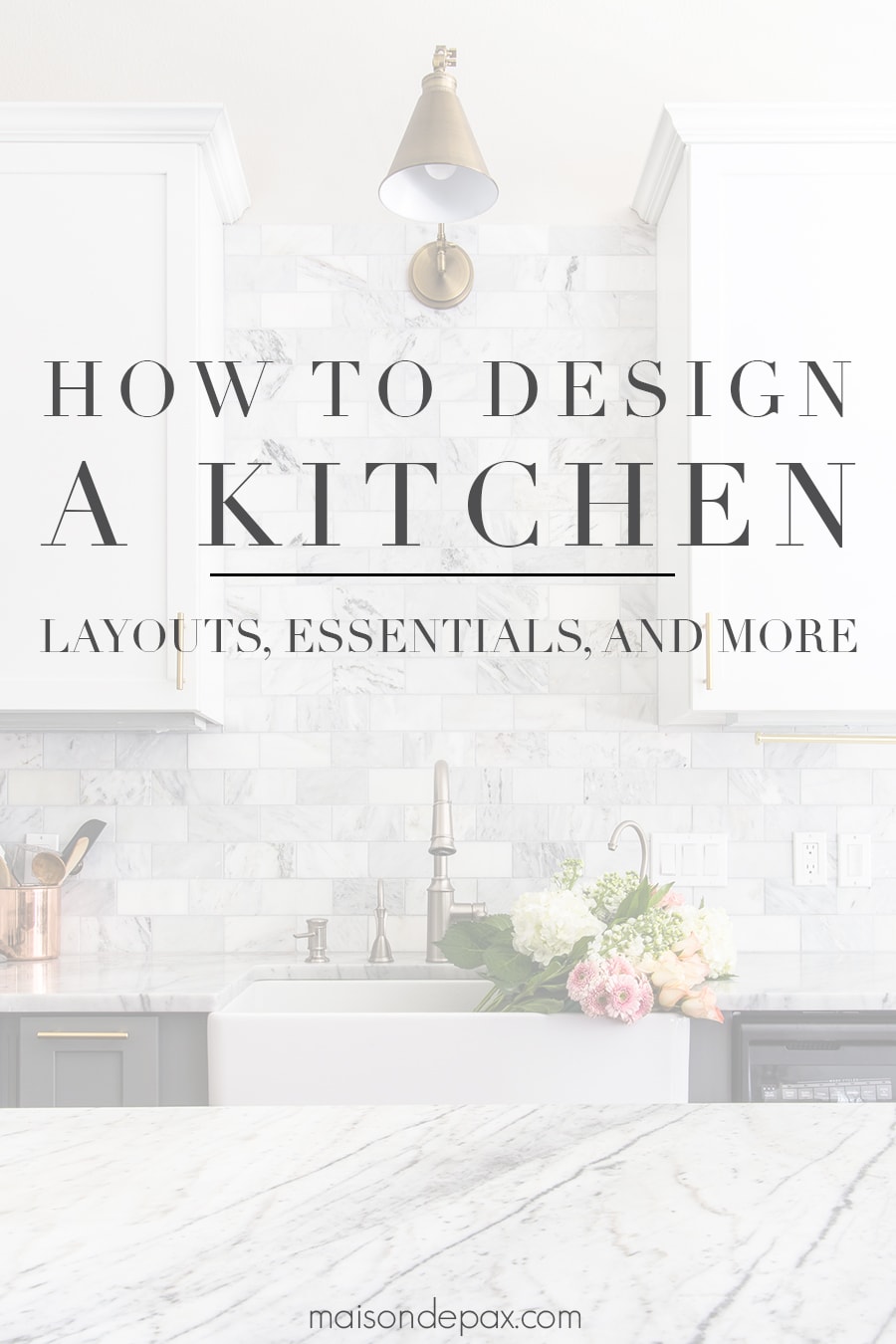beautiful kitchen with text overlay: how to design a kitchen