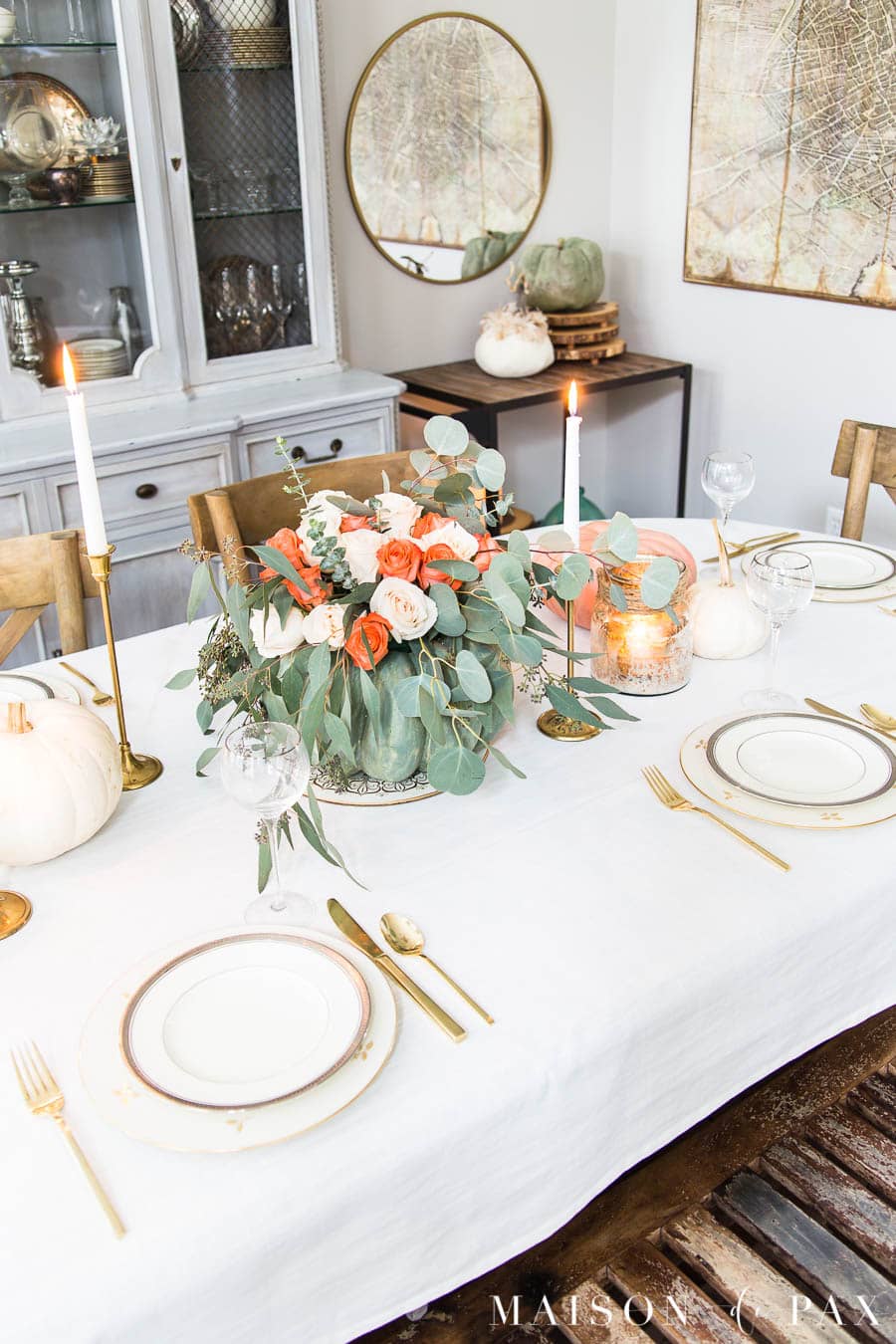 fancy dining table with rustic elements