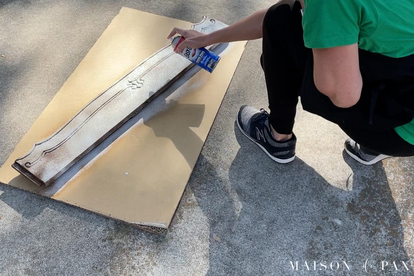spray antique wood with oven cleaner to strip finish