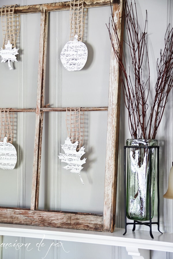 love this! use twine, ribbon, or burlap and some sheet music for fall decor - via aiweb9ygdry.cmersite.com #fall #pumpkin #mantel  #neutral
