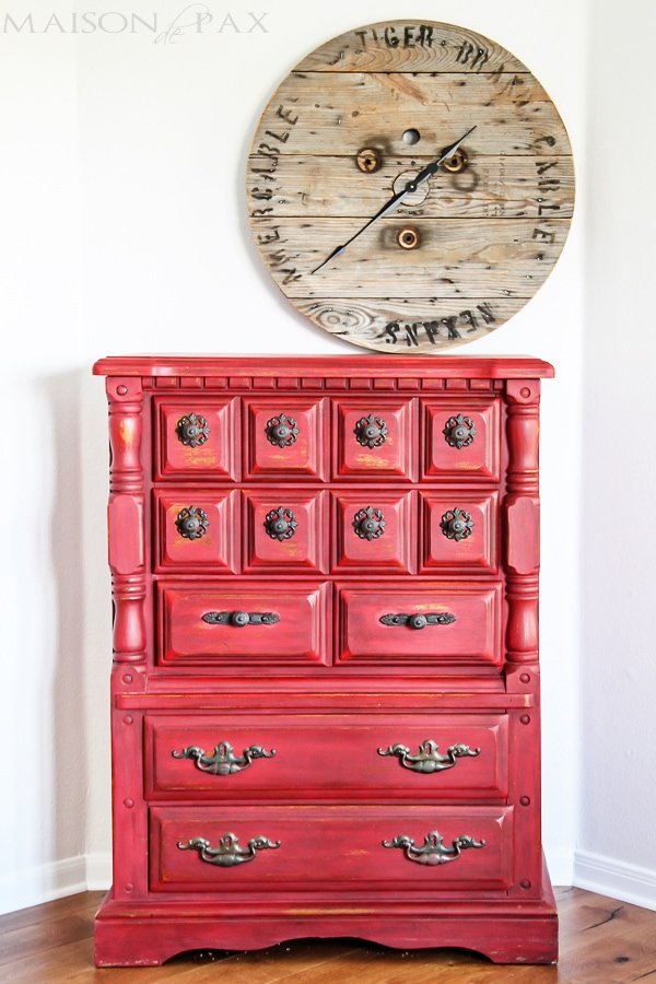 gorgeous vintage dresser refinished in a distressed, rustic red milk paint | aiweb9ygdry.cmersite.com