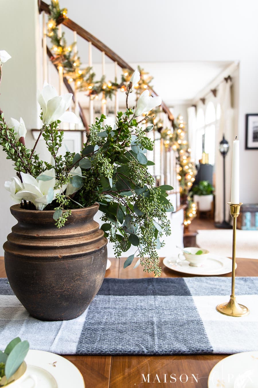Black White and Brass Christmas Tablescape