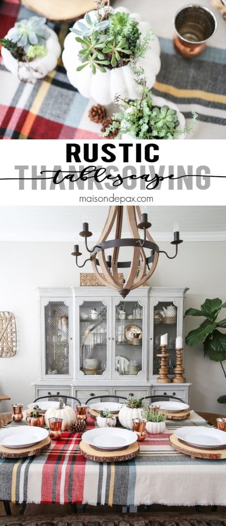 Be inspired to create a gorgeous, rustic Thanksgiving tablescape with these Thanksgiving decorating ideas! This table incorporates plaid, copper, and wood to create a beautiful yet relaxed look.