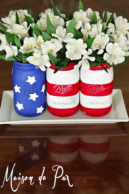 Simple American Flag Chalk Painted Mason Jars - Maison de Pax
