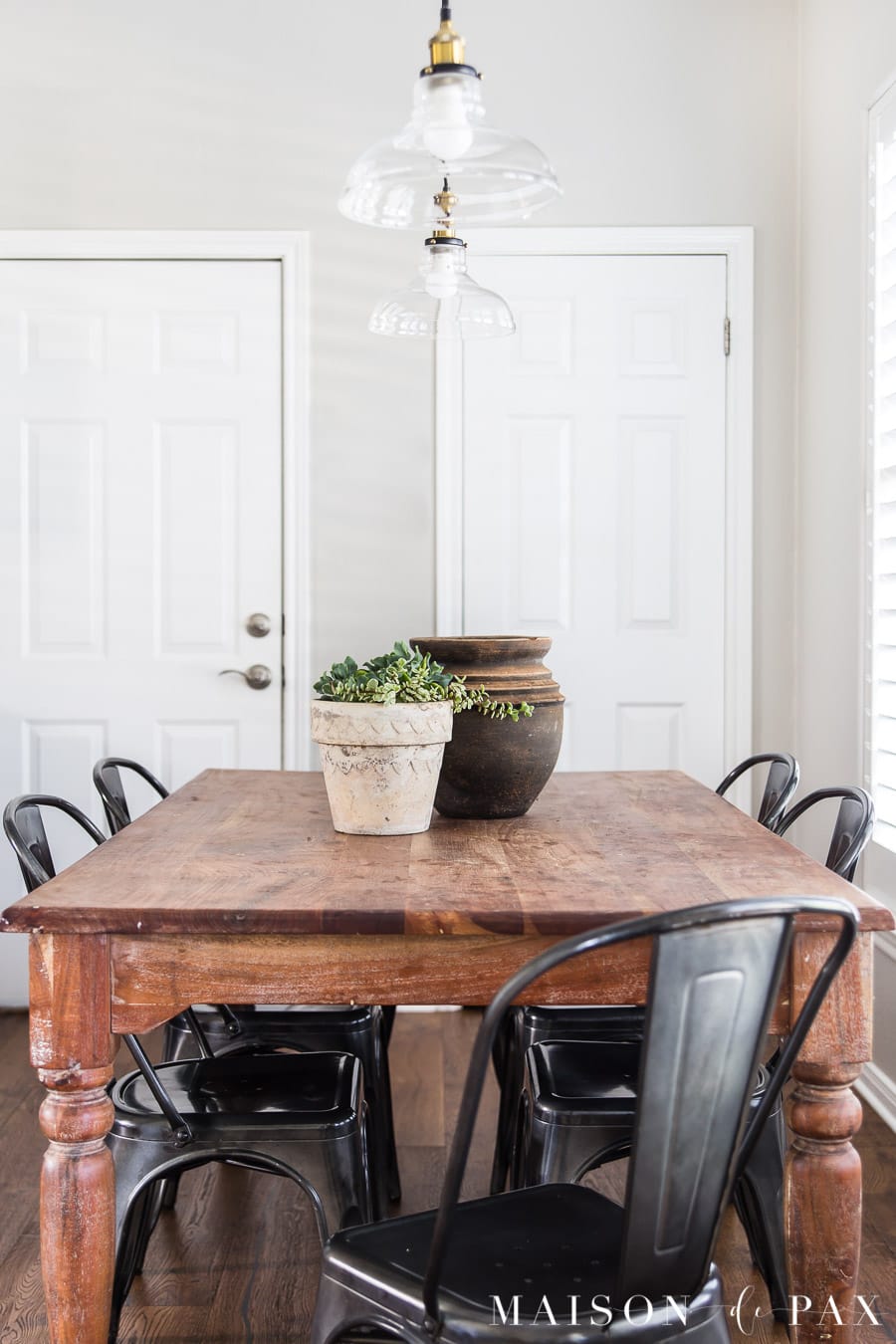 ripple jade and mini jade in rustic pot on raw wood dining table | Maison de Pax