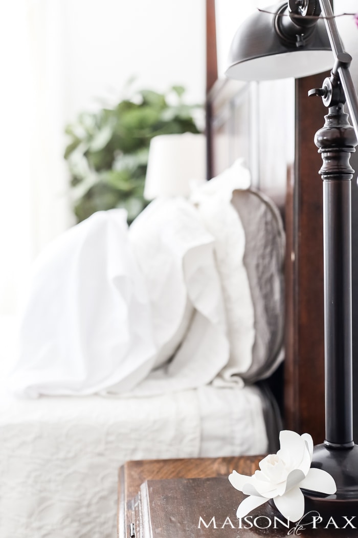Relaxed, natural, neutral master bedroom with lots of white and touches of boho texture... the perfect retreat!