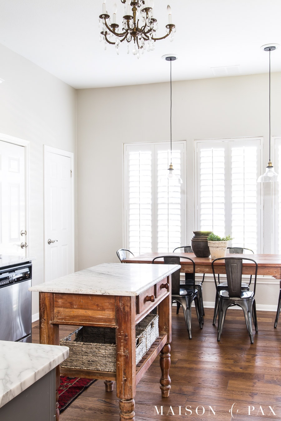 eat in kitchen with wood island and table | Maison de Pax