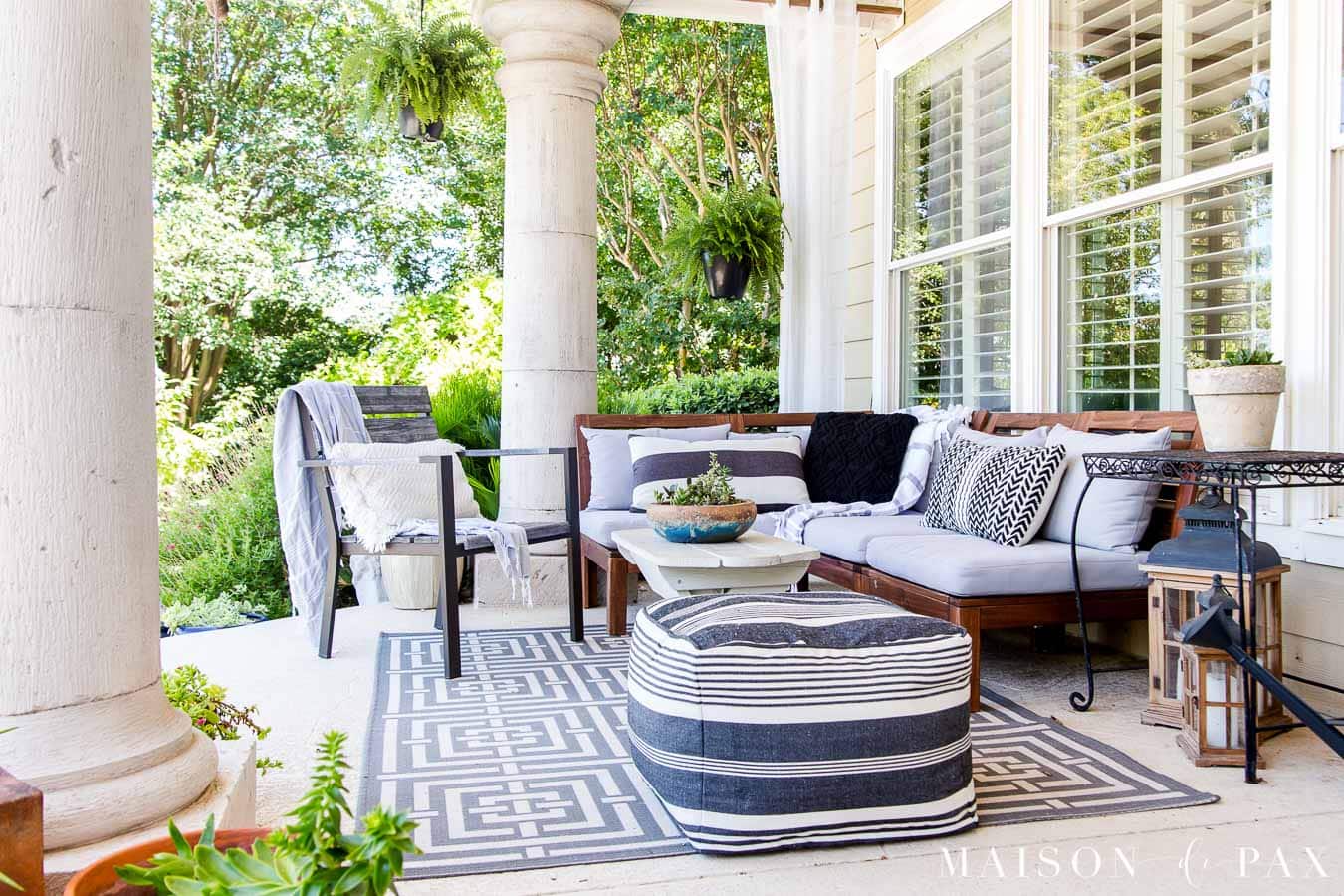 covered patio with white, gray, and black patterns | Maison de Pax