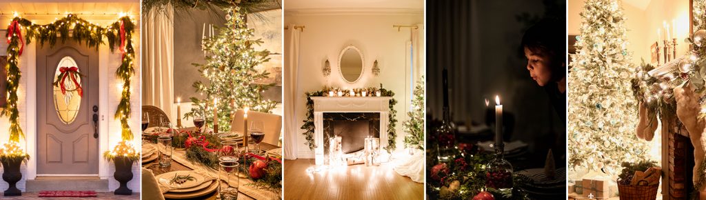 christmas home tours at night with twinkle lights