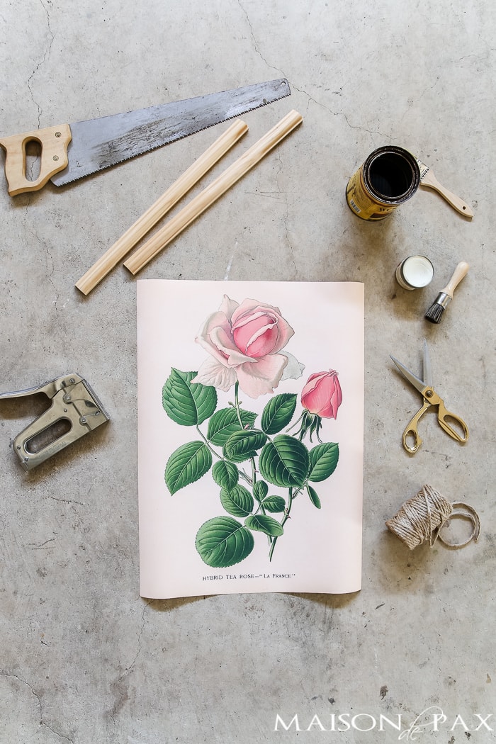 materials needed to create a diy hanging printable botanical: large, inexpensive wall art!