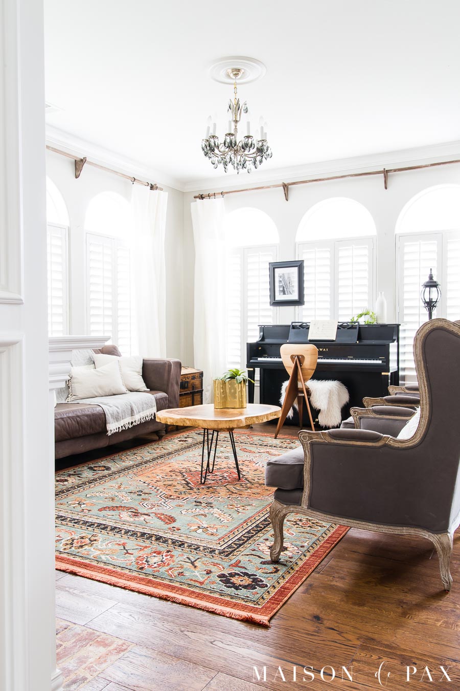 Eclectic Living Room with Colorful, Neutral, and Vintage Elements