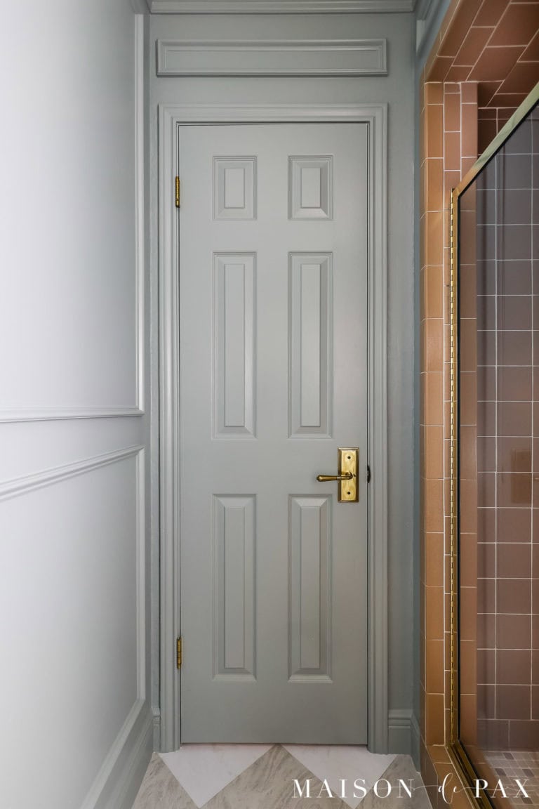 walls and door painted in benjamin moore boothbay gray